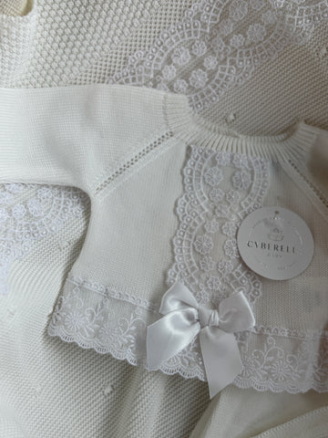 White Grace in Lace – 4-pc Knit Set with Delicate Embroidered Trim #C8007