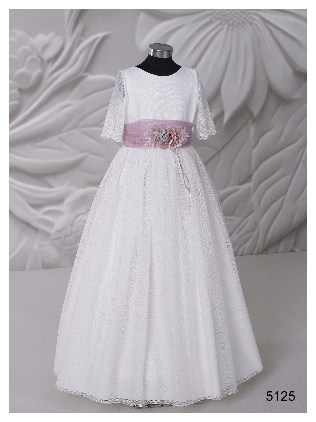 Limited Edition First Communion Dress in White with Purple  – Code 5125