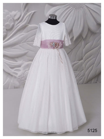 Limited Edition First Communion Dress in White with Purple  – Code 5125