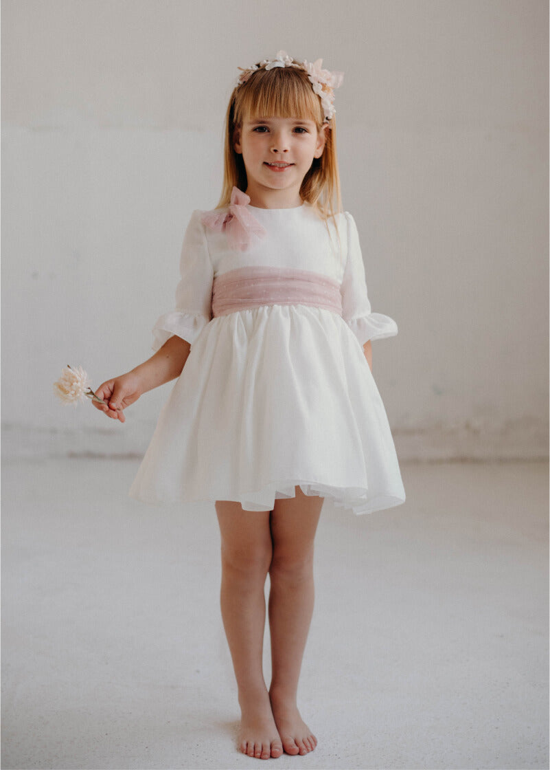 Cortejo Girls' Dress – Rustic Elegance in Blush Pink and Ivory #4901