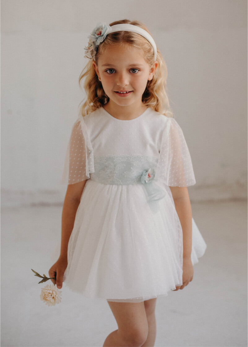 Cortejo Girls' Dress - Tul de Topos (Aguamarina)