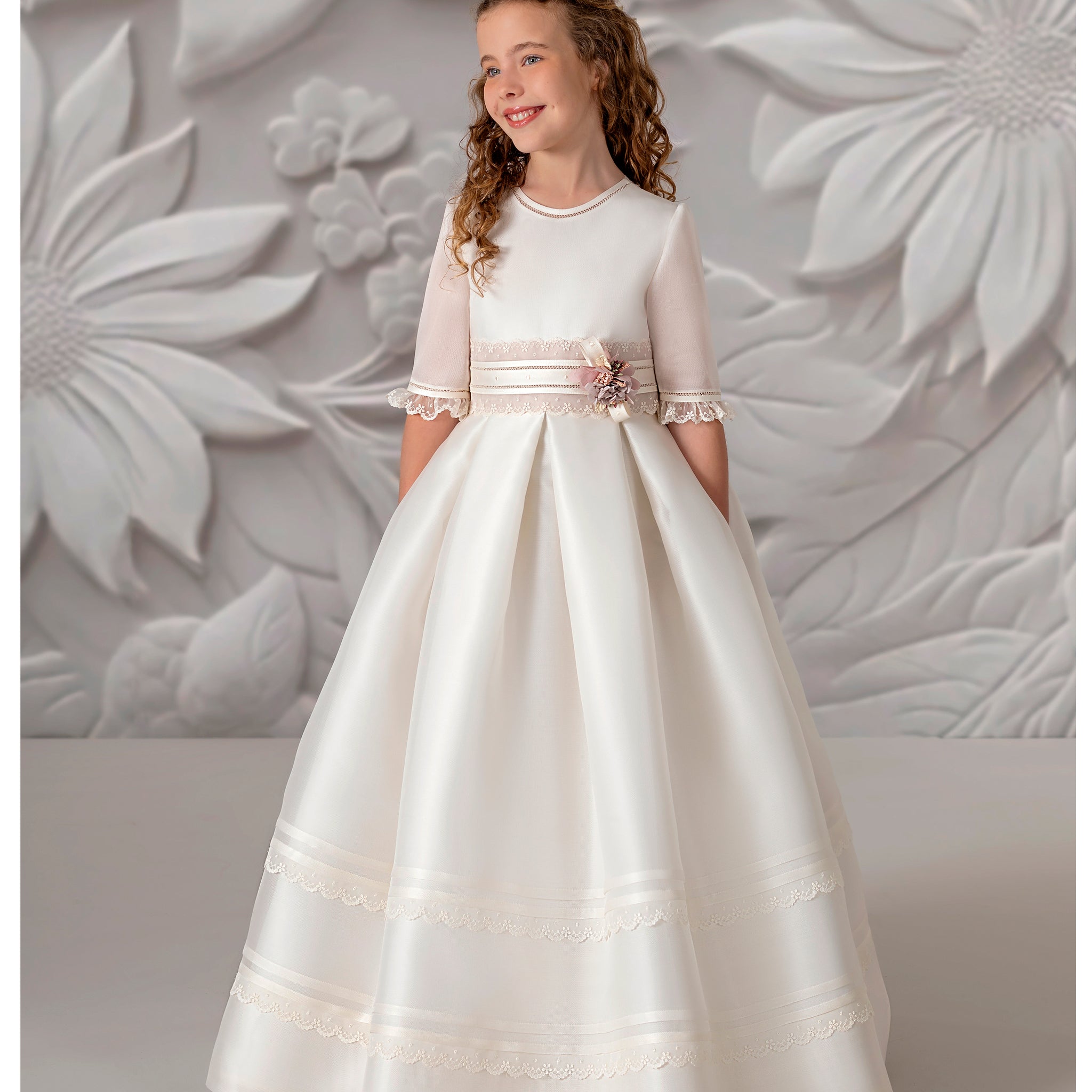 First Communion dress Model #5300- off white and Pink