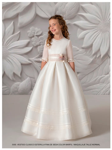 First Communion dress Model #5300- off white and Pink