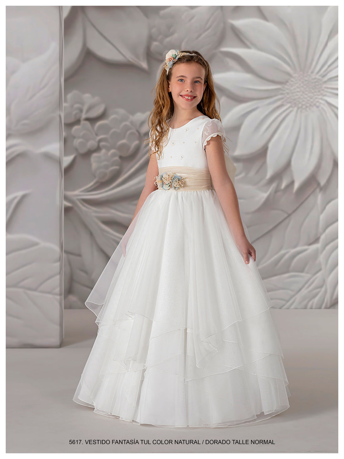 First Communion Dress Model 5617: Elegance and Fantasy in Natural White