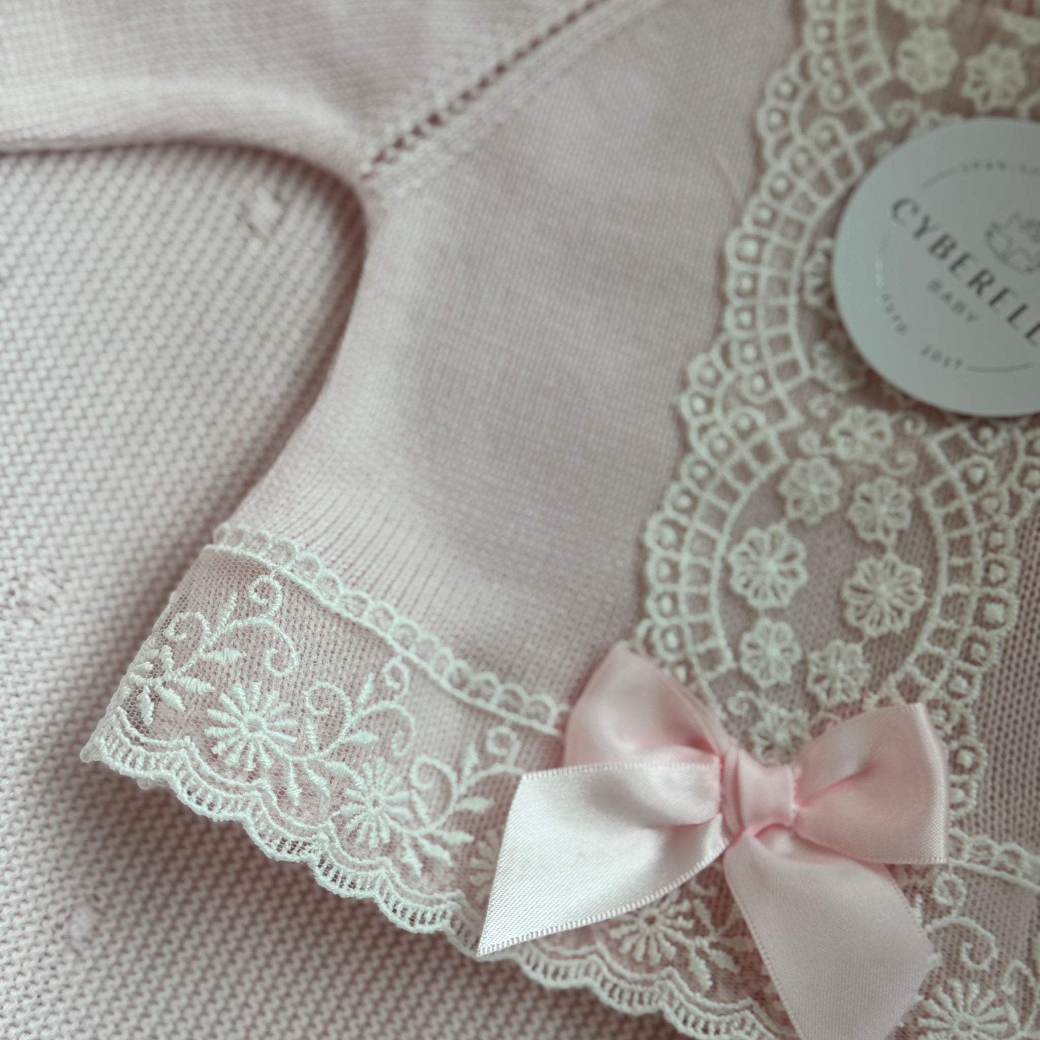 Grace in Lace – 3-Piece Knit Baby Set with Delicate Embroidered Trim #C8007