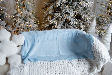 Personalized Organic Cotton Knit Blanket - Blue with "Martin"