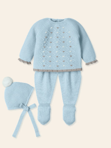 BLUE ACUNAR set of Three Pieces Knitted Outfit for Newborns