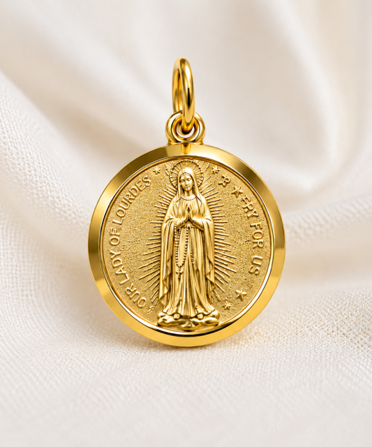 24K Gold-Plated MEDAL Our Lady of Lourdes (1.6cm)