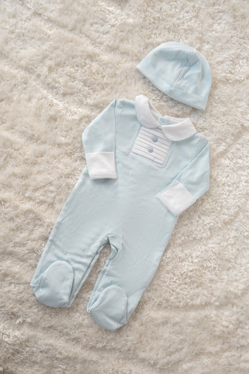 light blue Pima Cotton Baby Romper with Front Button Detail | Stylish Infant Outfit