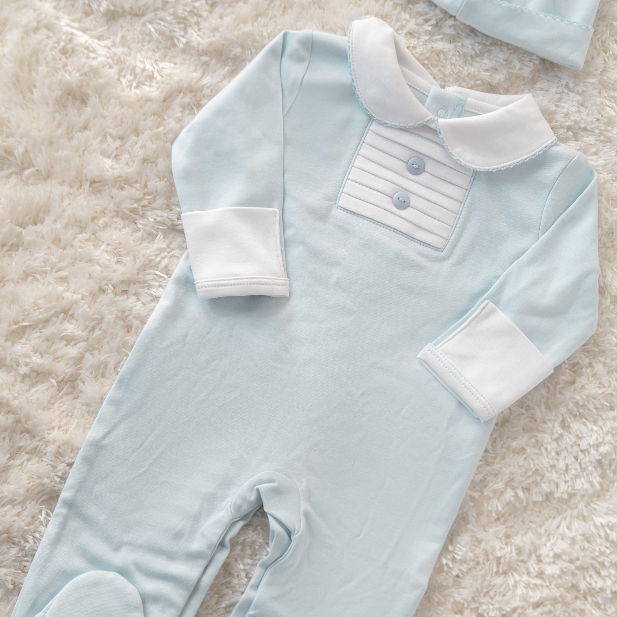 light blue Pima Cotton Baby Romper with Front Button Detail | Stylish Infant Outfit