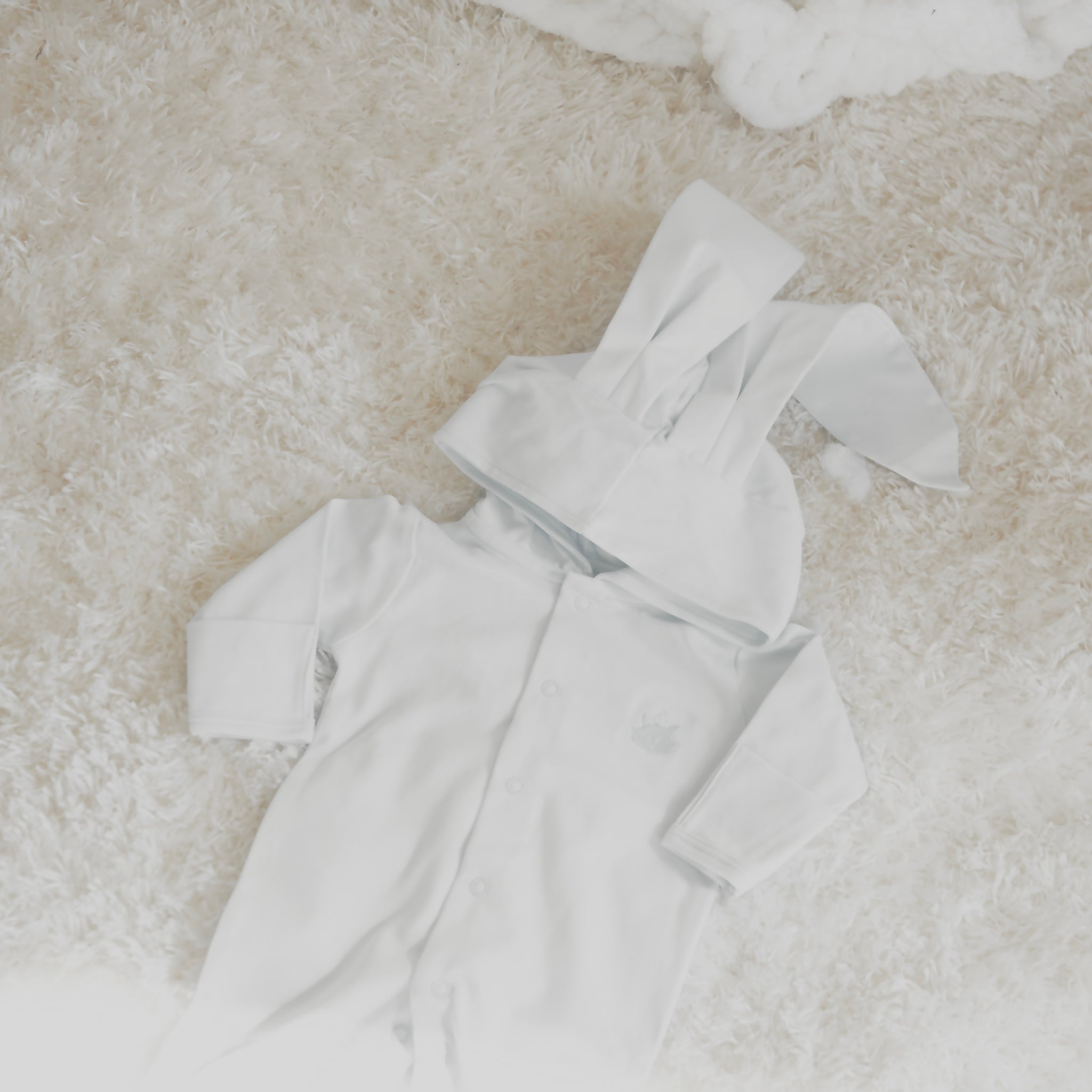 White Pima Cotton Baby Romper with Bunny Ears | Adorable Infant Outfit