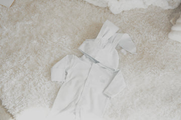 White Pima Cotton Baby Romper with Bunny Ears | Adorable Infant Outfit