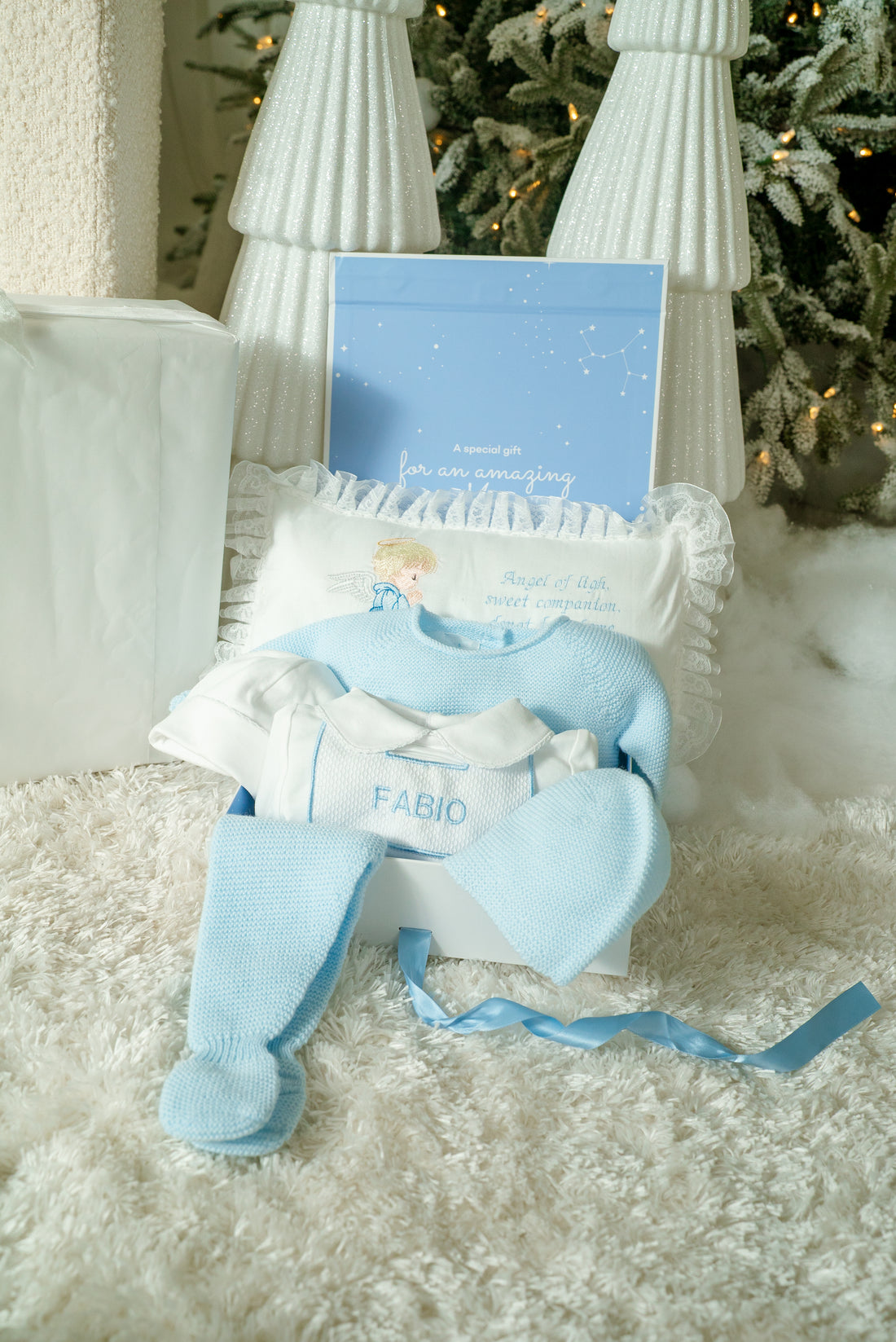 GIFT BOX Pima Cotton Baby Romper with Front Button Detail – Prayer Pillow & Tie Set