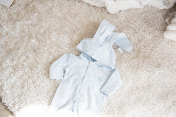 Baby Blue Pima Cotton Baby Romper with Bunny Ears | Adorable Infant Outfit