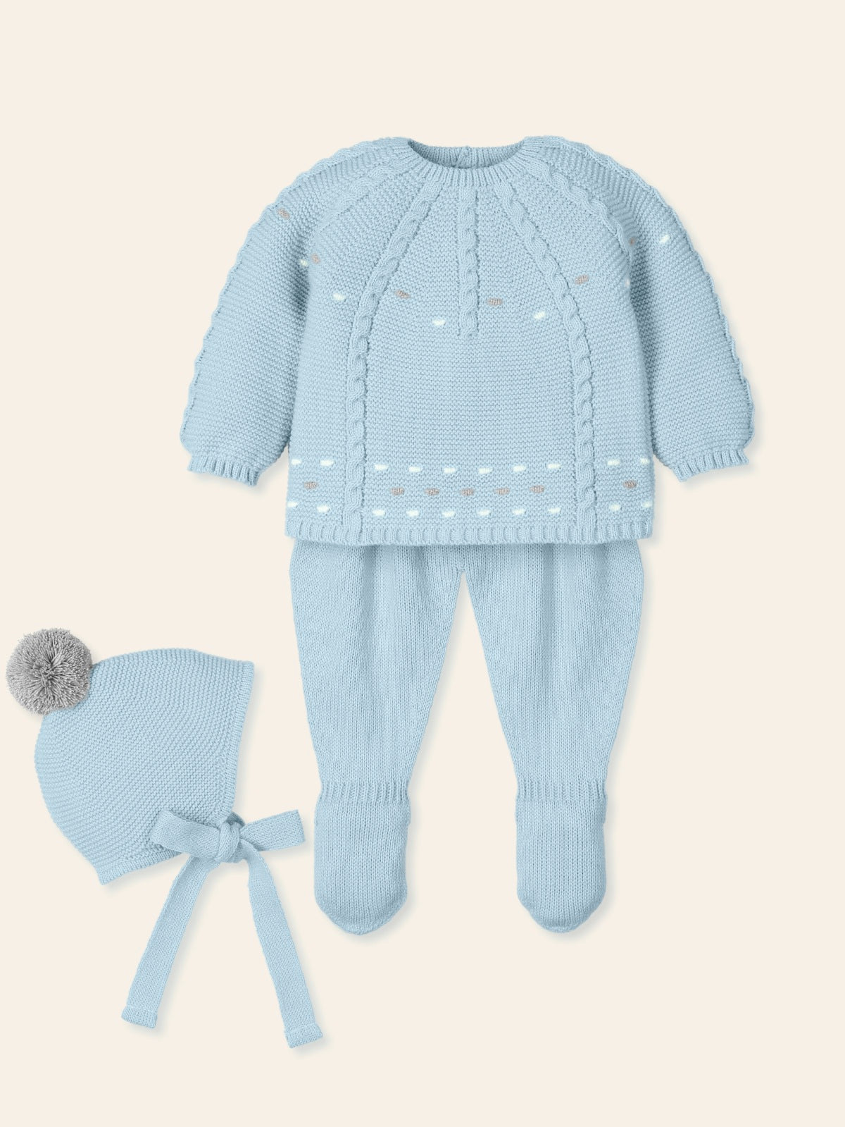 BABY BLUE AMAR Three Pieces Knitted Outfit for Newborn #9403