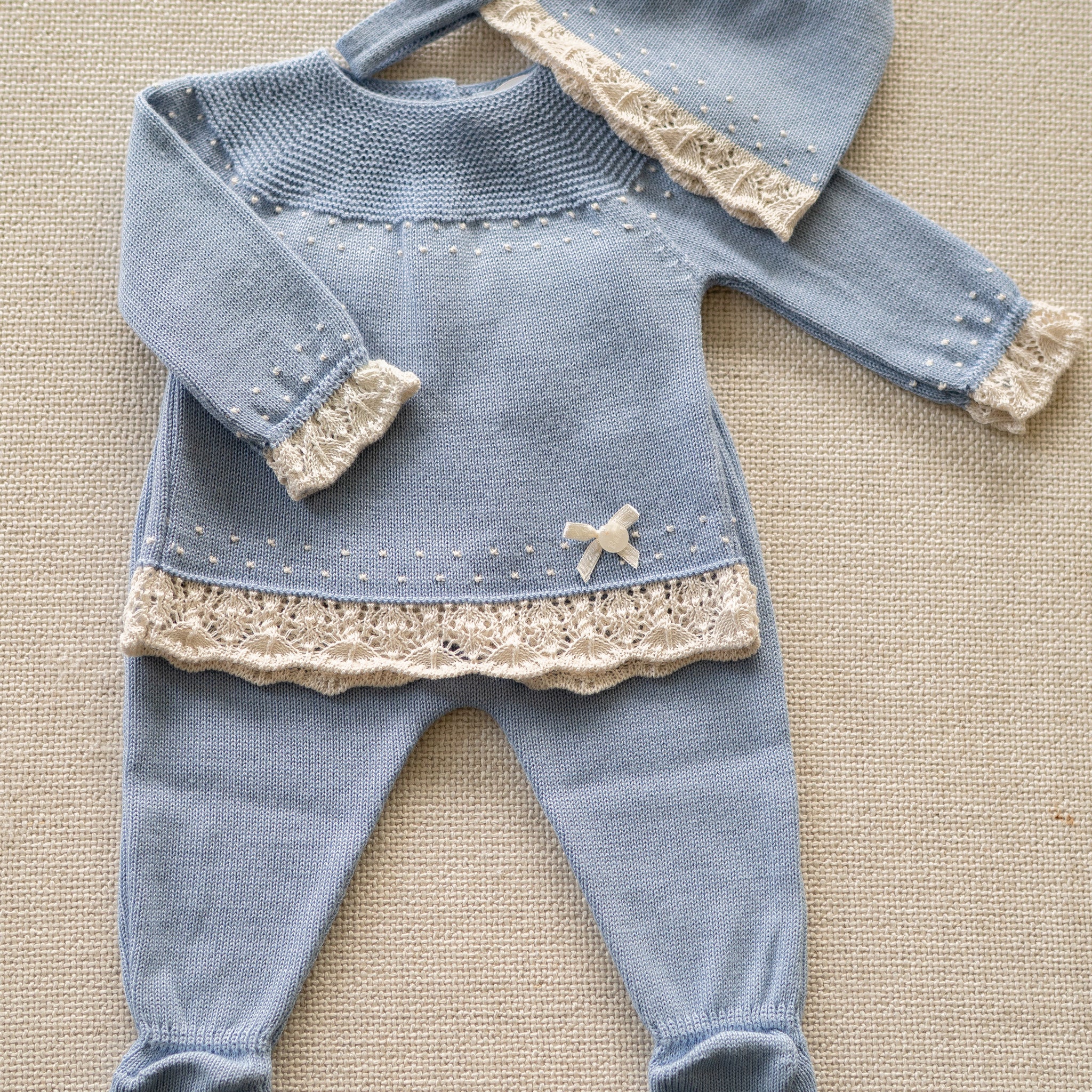 Sweet Little Things – 3-Piece Baby Knit Set with Lace Detail #C4000