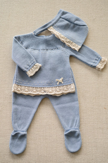 Sweet Little Things – 3-Piece Baby Knit Set with Lace Detail #C4000