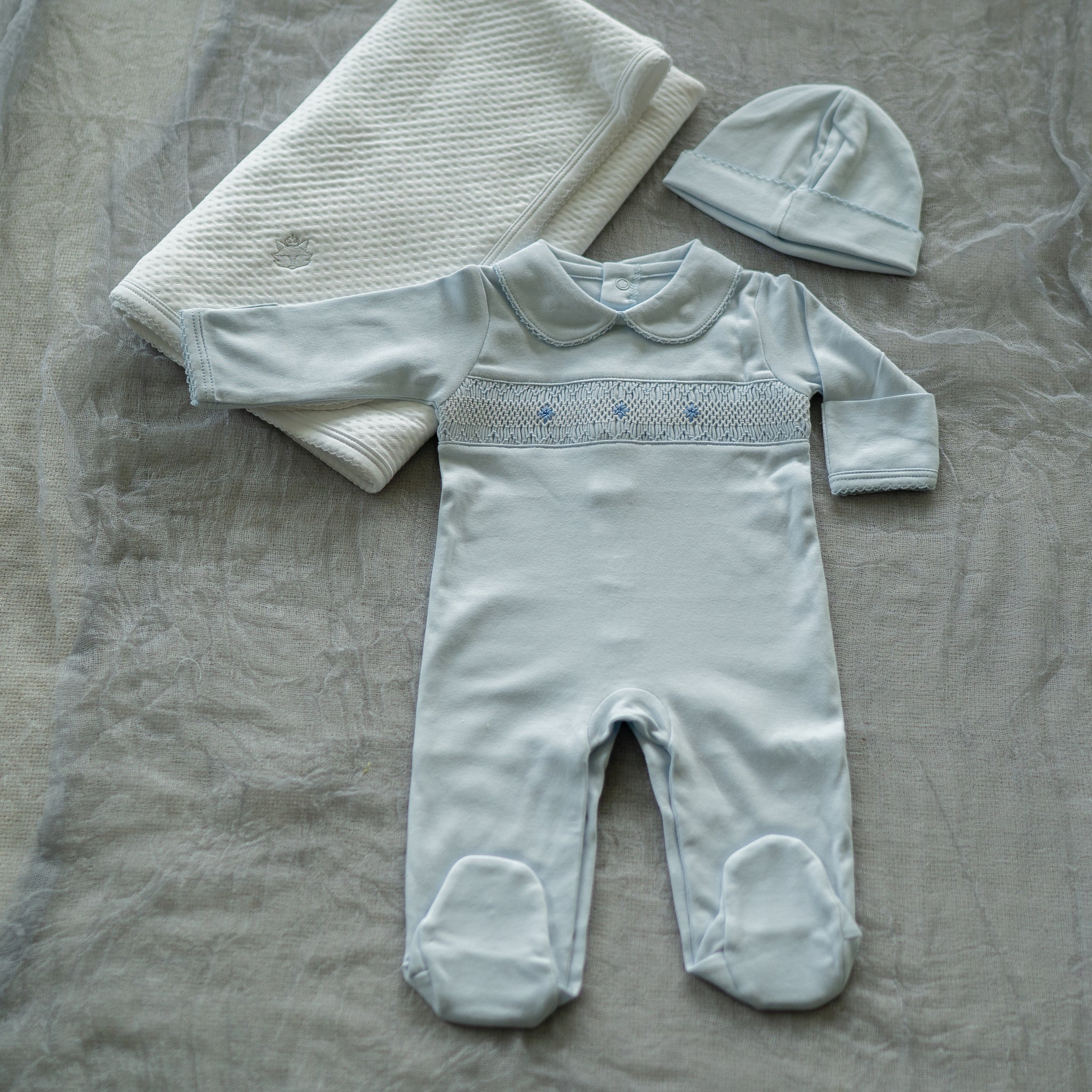 Pima Cotton Smocked Romper with Hat | Soft Baby Outfit for First Wear