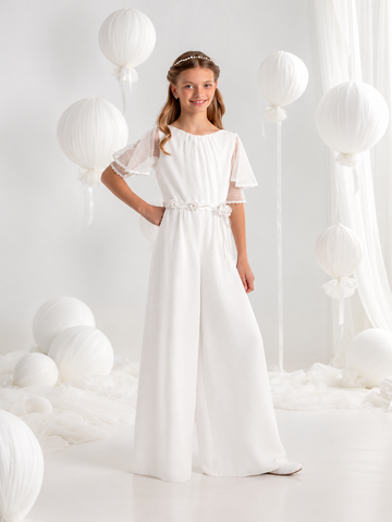 Sophisticated First Communion Jumpsuit Model #7400 Short Sleeve.