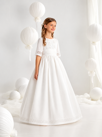 First Communion Dress Model #7705 Romantic Short Lace Sleeve