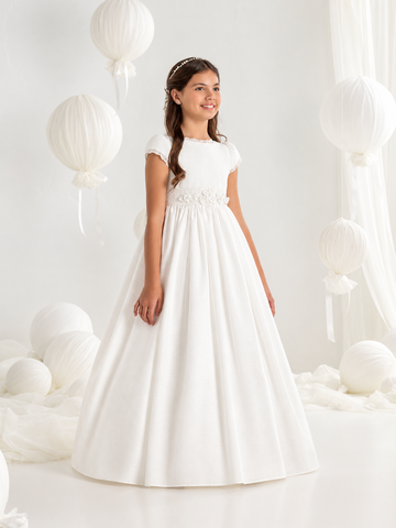 First Communion Dress Model #7707 Romantic Short Lace Sleeve