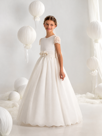 First Communion  Dress Model #7112 Fantasy White Short Sleeve