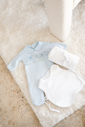 Pima Cotton Smocked Romper with Hat | Soft Baby Outfit for First Wear