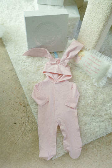 Pink Pima Cotton Baby Romper with Bunny Ears | Adorable Infant Outfit