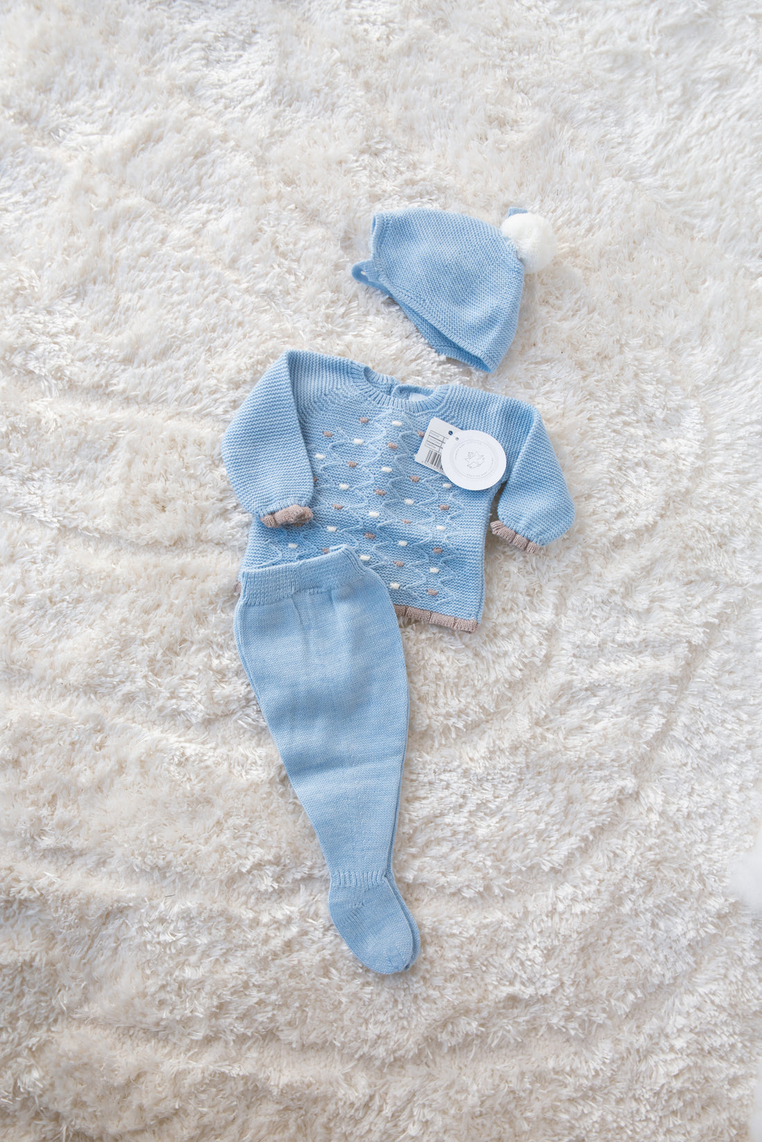 BLUE ACUNAR set of Three Pieces Knitted Outfit for Newborns