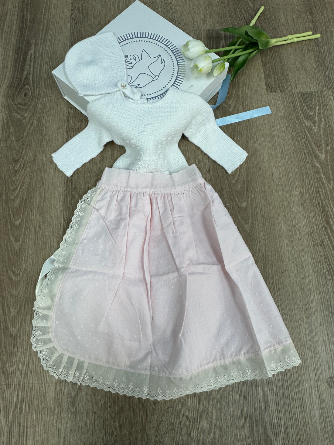 Newborn Welcome Home Skirt Overlay in Soft Pink with Ivory Lace