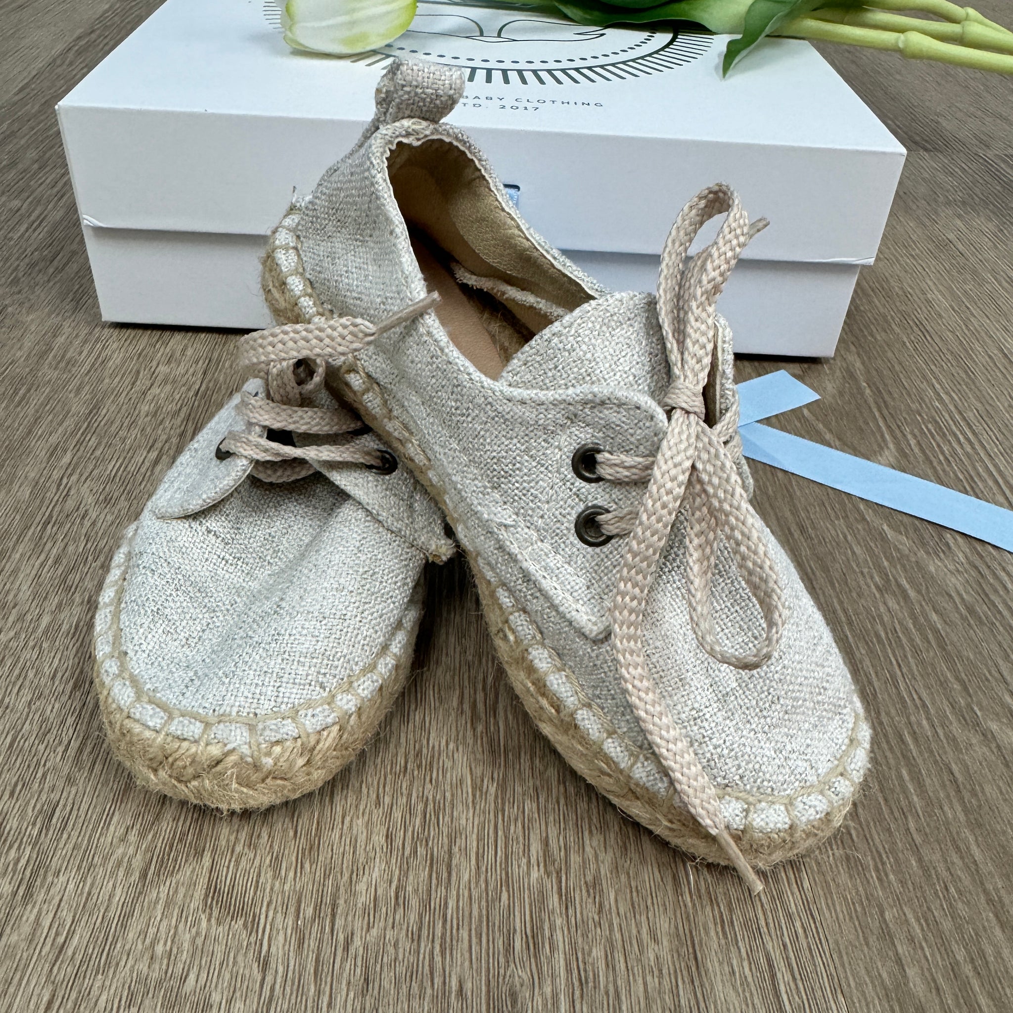 Natural Linen Baby Boy Espadrilles - lace up