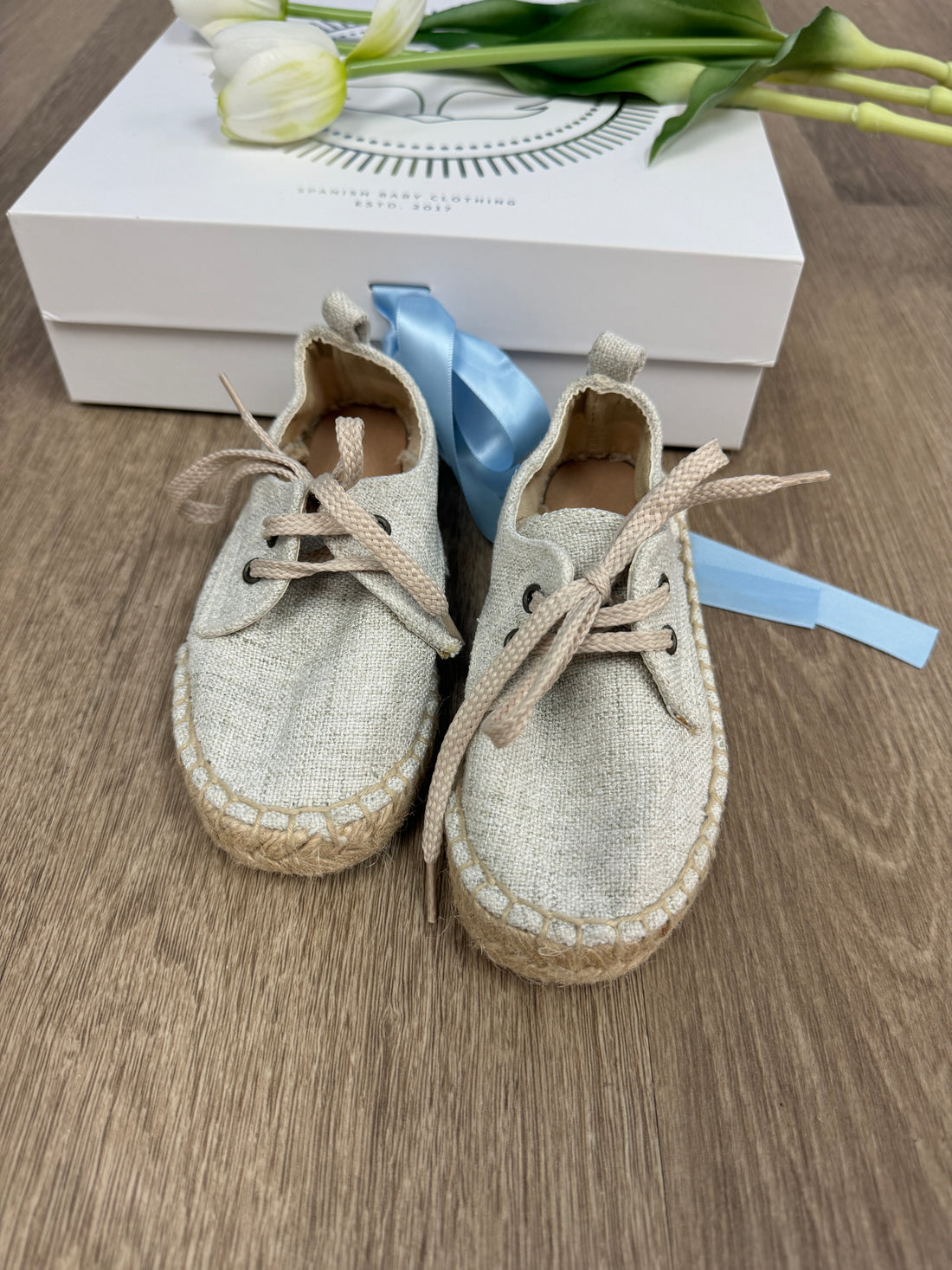 Natural Linen Baby Boy Espadrilles - lace up