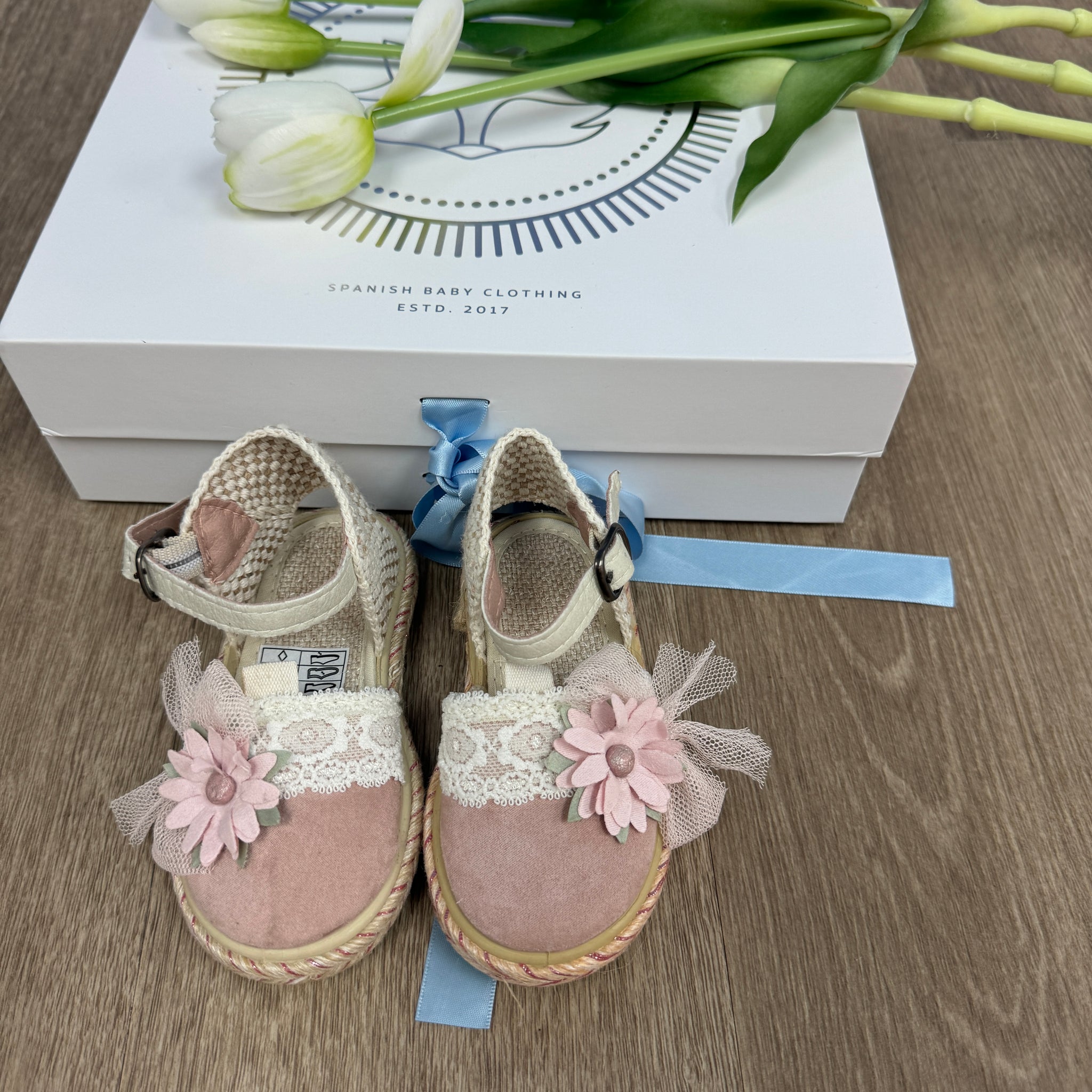 Floral Lace Baby Espadrille- Pink Daisy