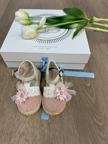 Floral Lace Baby Espadrille- Pink Daisy