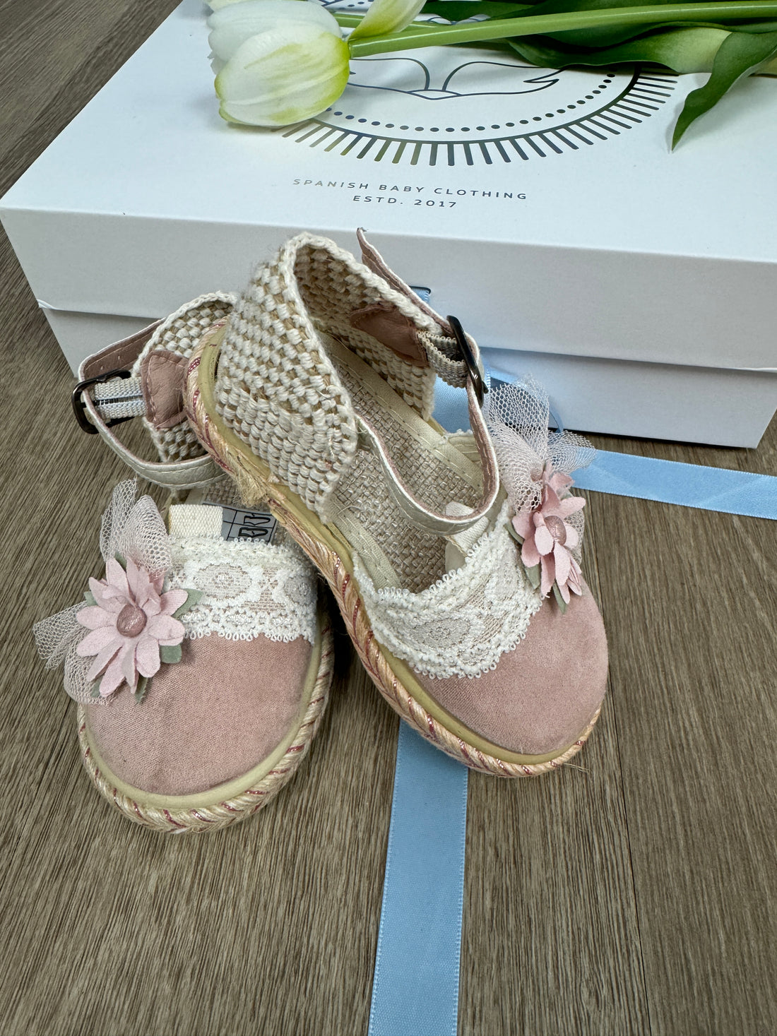 Floral Lace Baby Espadrille- Pink Daisy