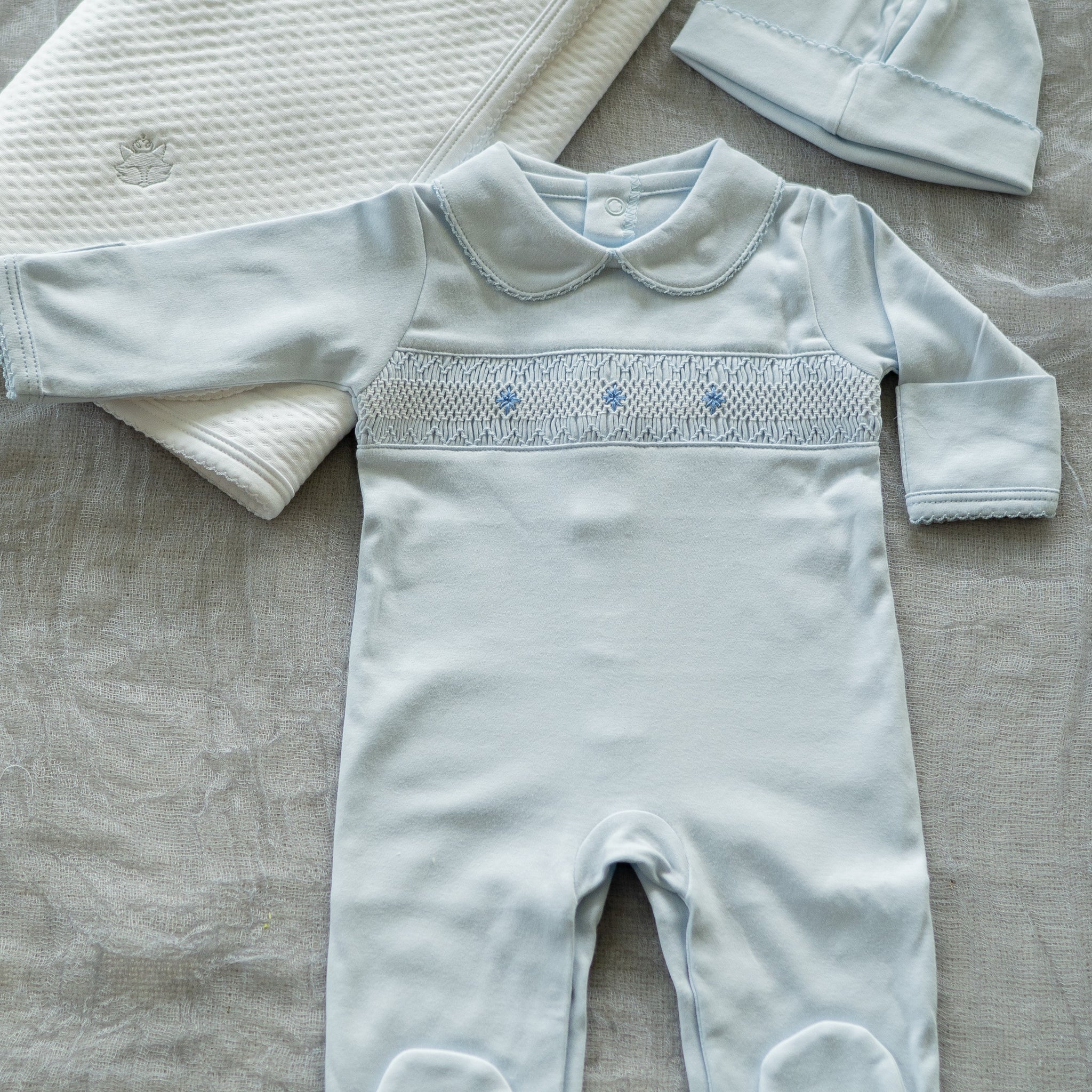 Pima Cotton Smocked Romper with Hat | Soft Baby Outfit for First Wear