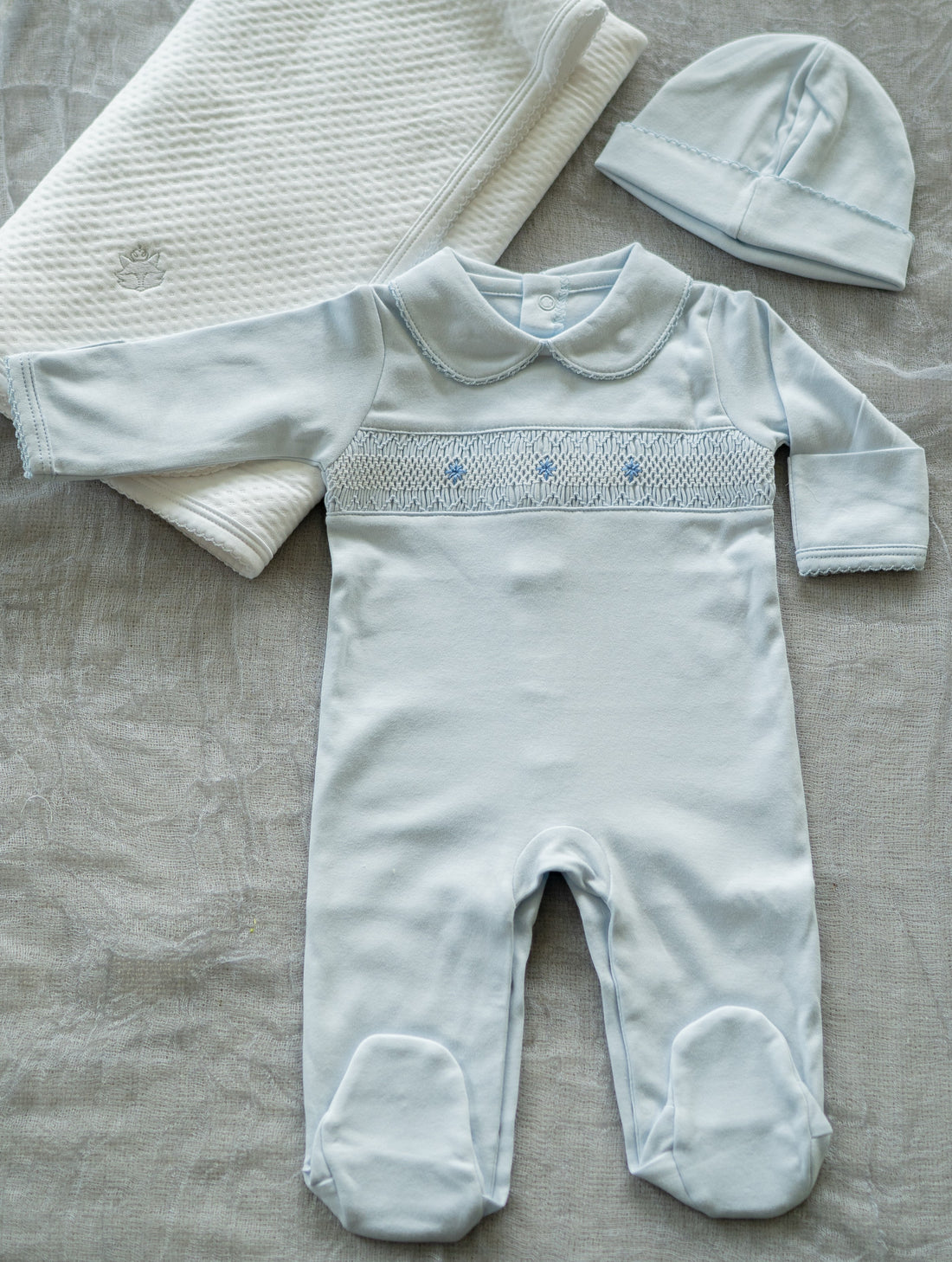 Pima Cotton Smocked Romper with Hat | Soft Baby Outfit for First Wear