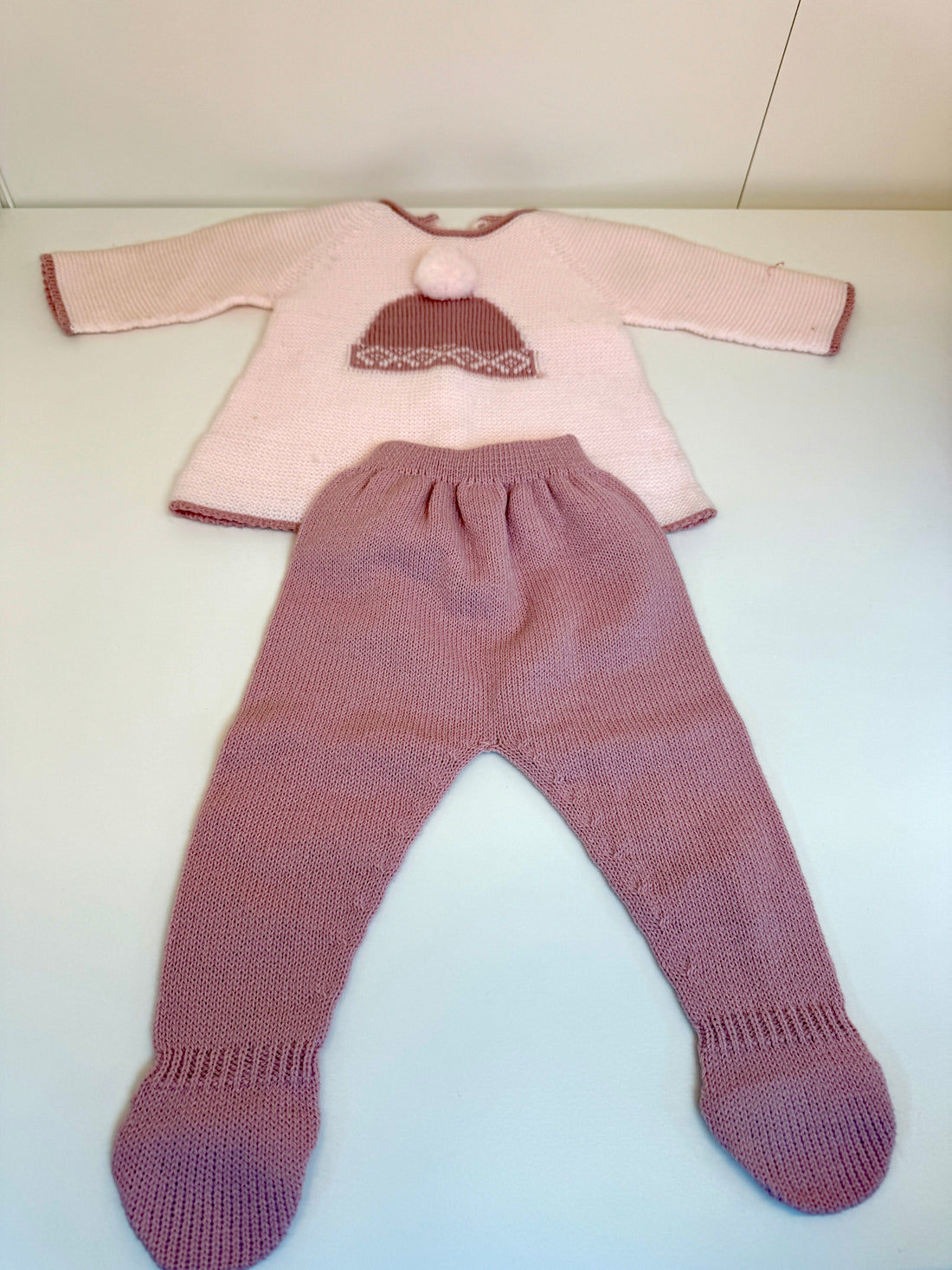 Pink Knitted Baby dress with matching pants – Winter Hat Design