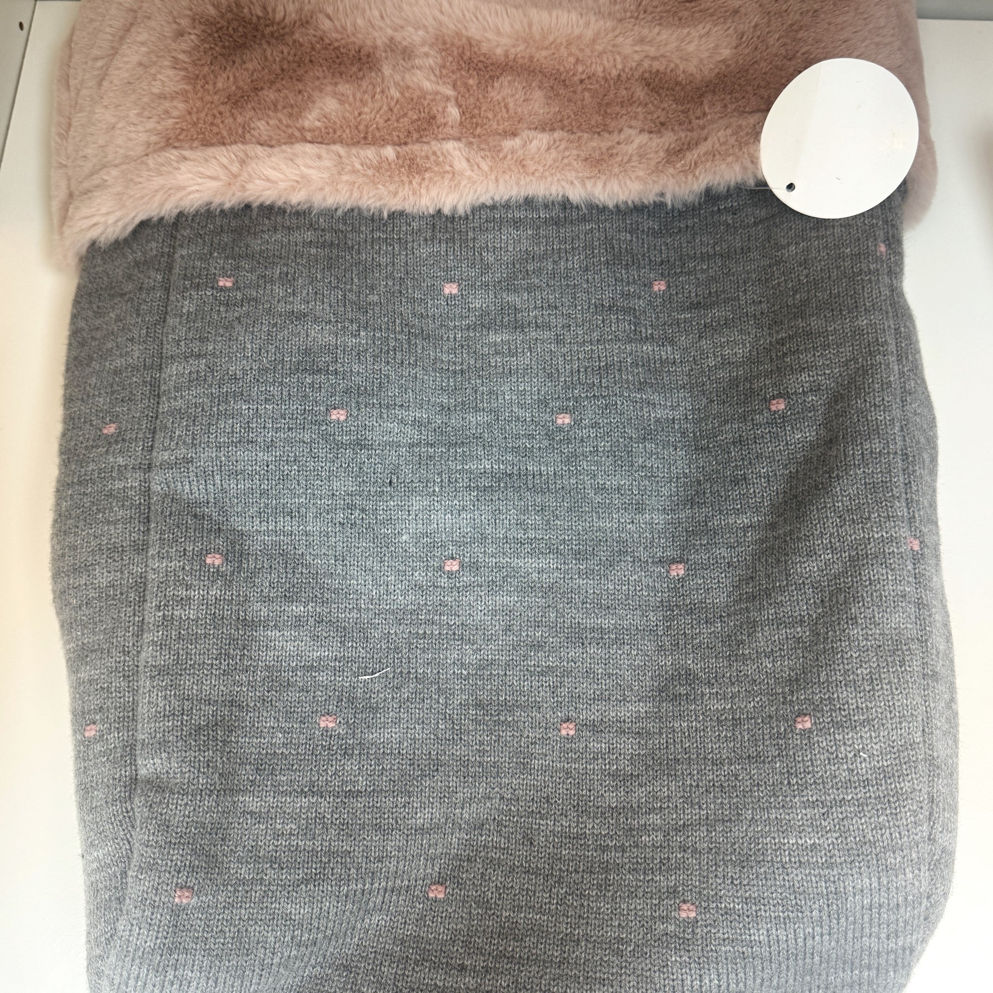 Cozy Stroller Sack- Winter Knit Baby Wrap with Faux Fur, Grey & Blush