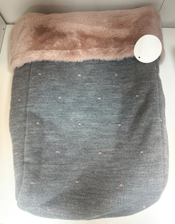 Cozy Stroller Sack- Winter Knit Baby Wrap with Faux Fur, Grey & Blush