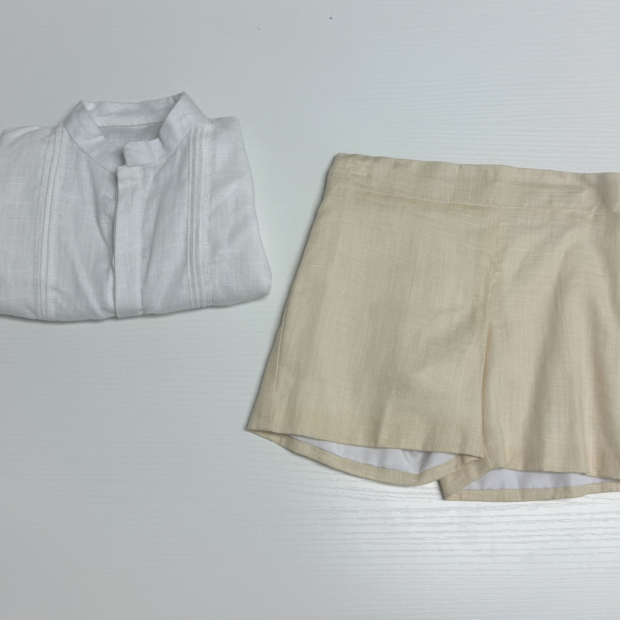Classic Linen Boy Outfit- Light Yellow Mustard Shorts and White Shirt