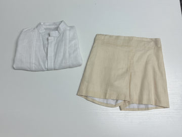 Classic Linen Boy Outfit- Light Yellow Mustard Shorts and White Shirt