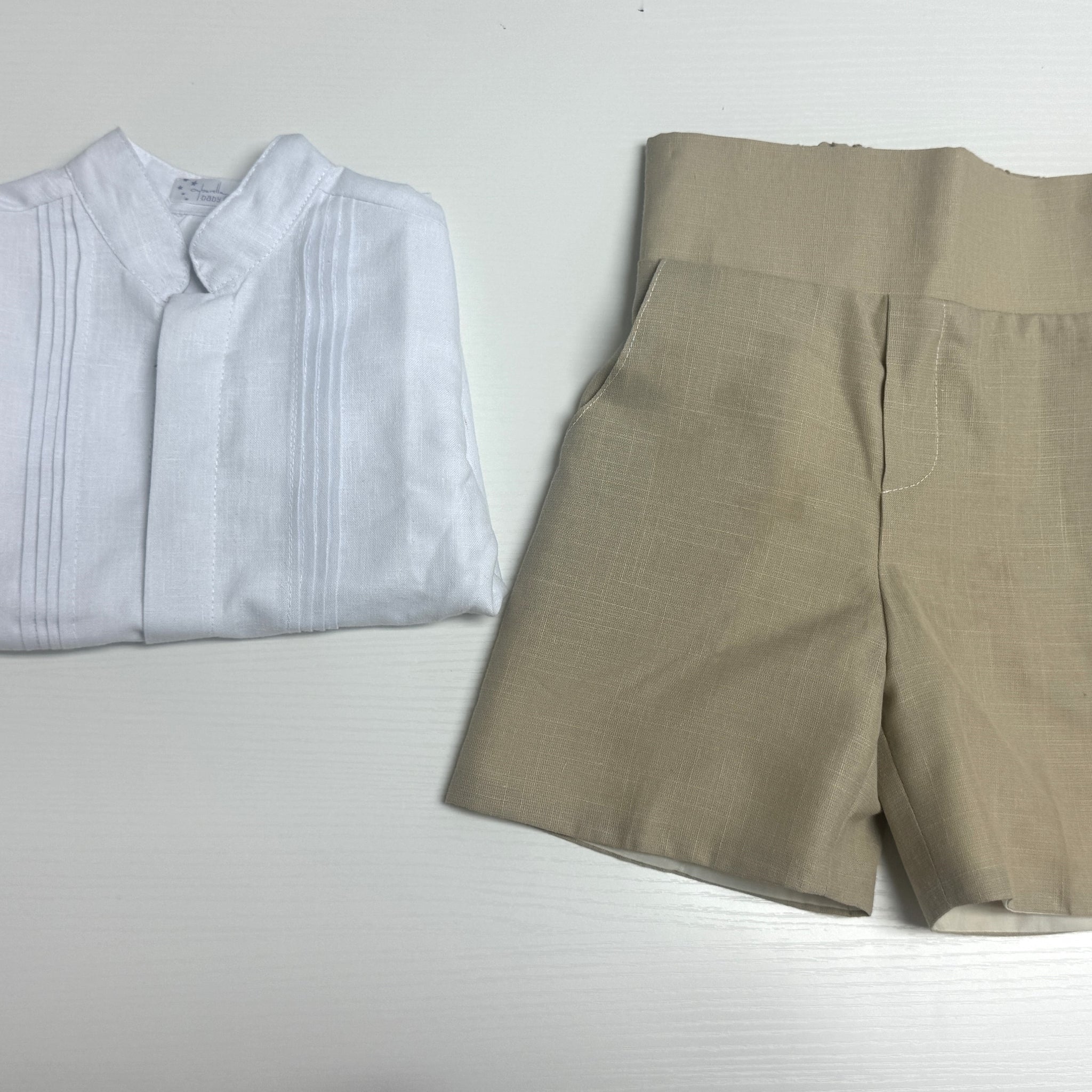Classic Linen Boy Outfit with Ivory Shorts