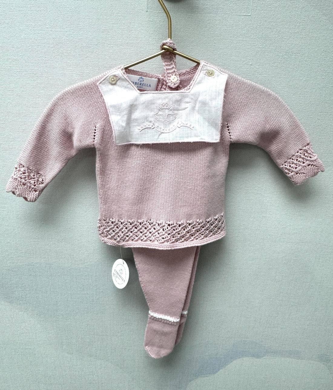 Dusty Pink Baby Knitted set- Fox Bib