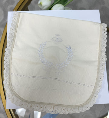 Ivory Burp Cloth with Embroidered Angel and Laurel Wreath