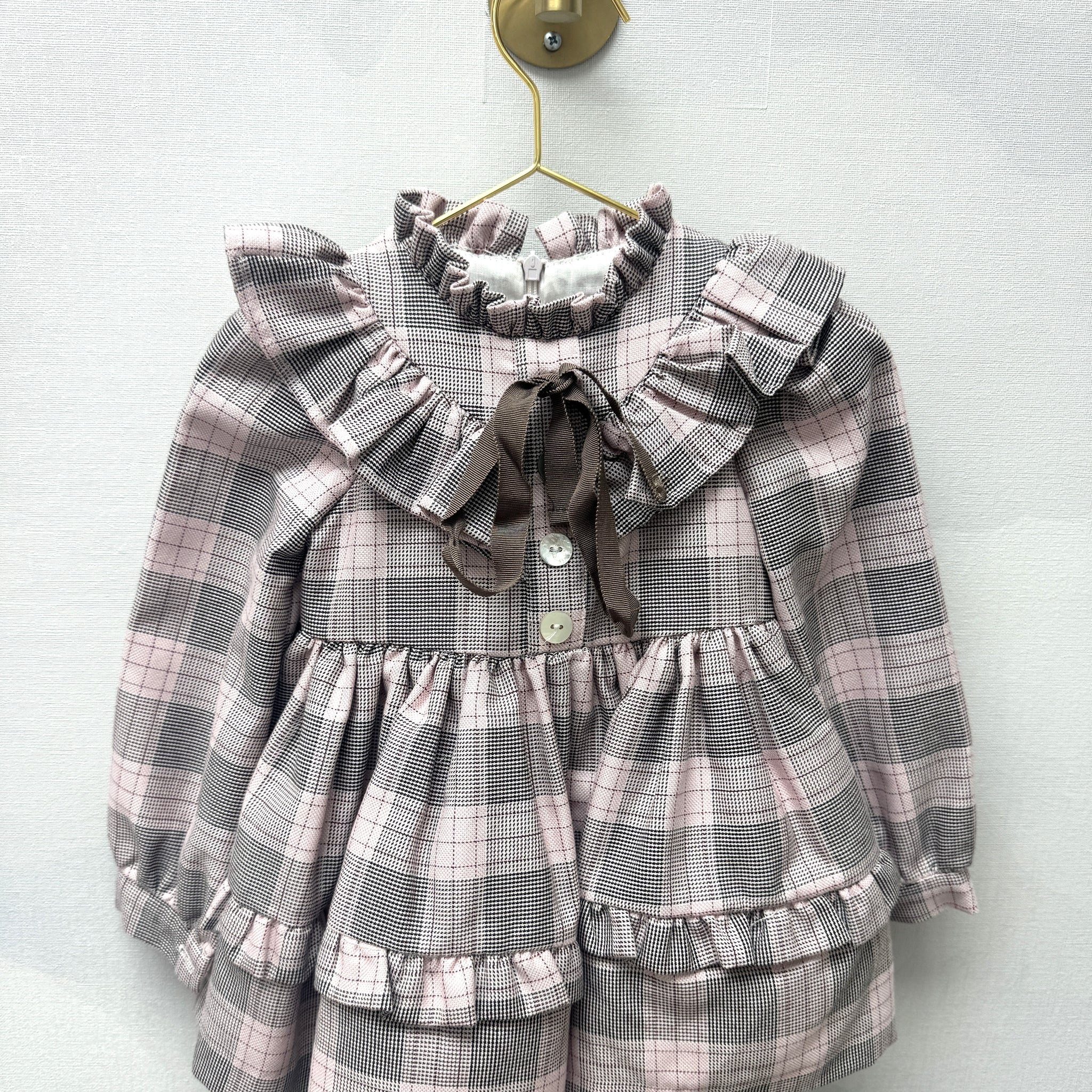 Sweet Tartan  Pink and Brown Dress #4029 | Adorable Outfit for Girls | Perfect for Special Occasions and Holidays