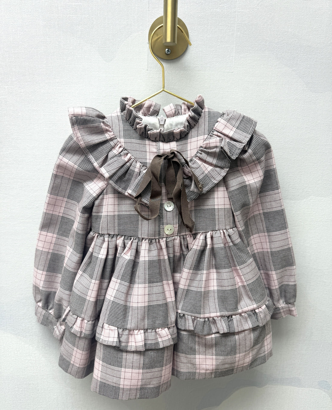 Sweet Tartan  Pink and Brown Dress #4029 | Adorable Outfit for Girls | Perfect for Special Occasions and Holidays