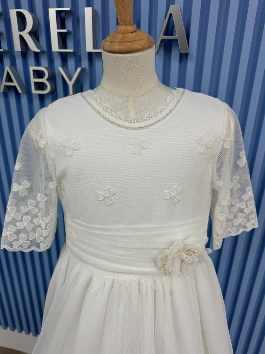 First Communion Dress Model 5203 – All in White with Elegant Butterflies
