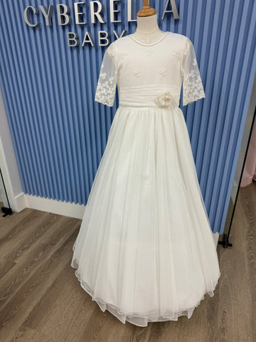 First Communion Dress Model 5203 – All in White with Elegant Butterflies