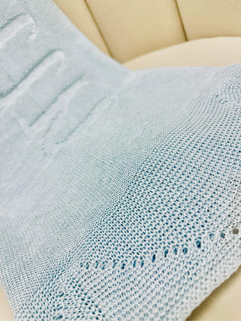 Personalized Organic Cotton Knit Blanket - Blue with "Martin"